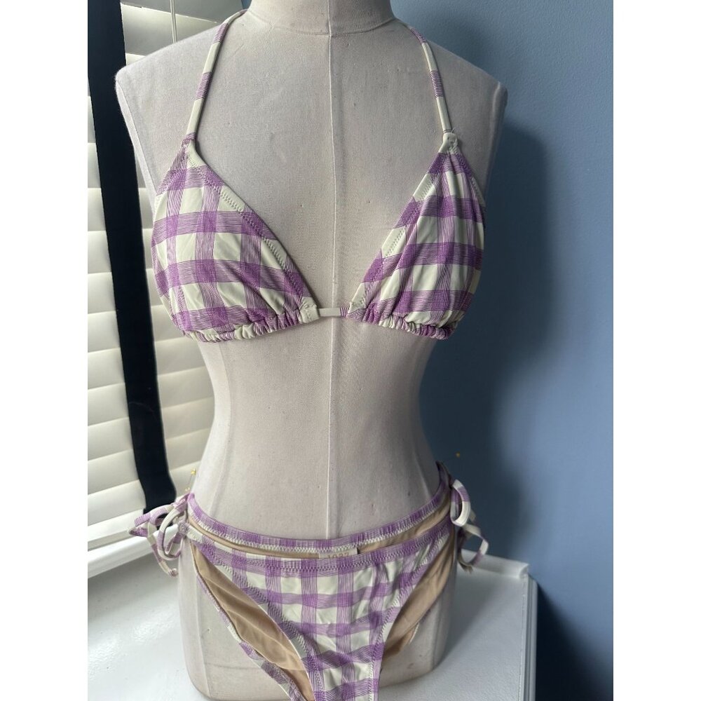 1937 2pc purple and white checkered string bikini TOP Medium BOTTOM Small